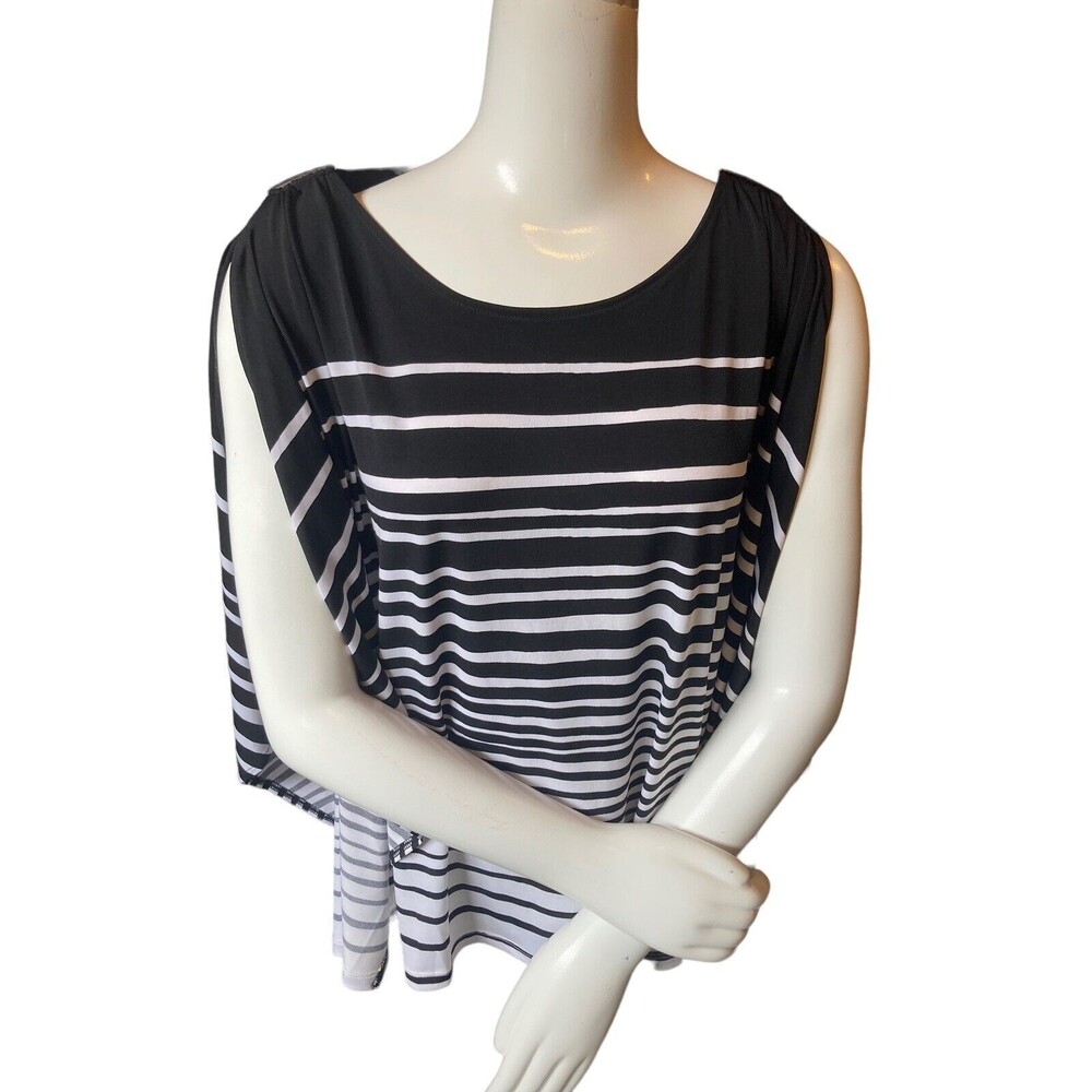 NWT Chico's shirt S/M black white stripe classic preppy old money pullover